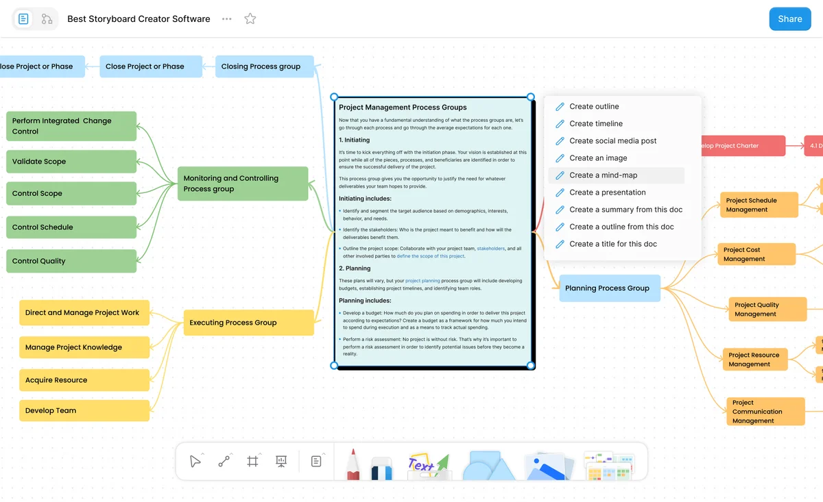 Affine workspace UI showing AI-powered content transformation options with a clean, light-themed mind map interface.