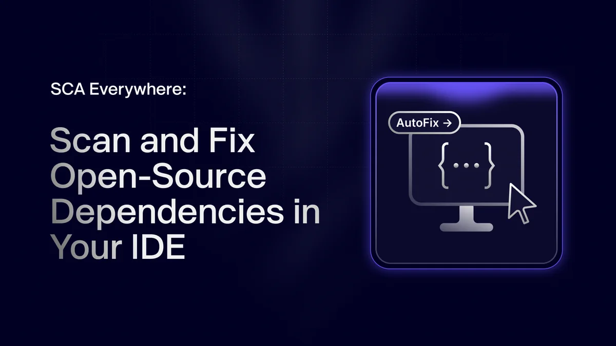aikido-security feature demonstration showing open-source dependency scanning and autofix within an IDE on a dark theme.