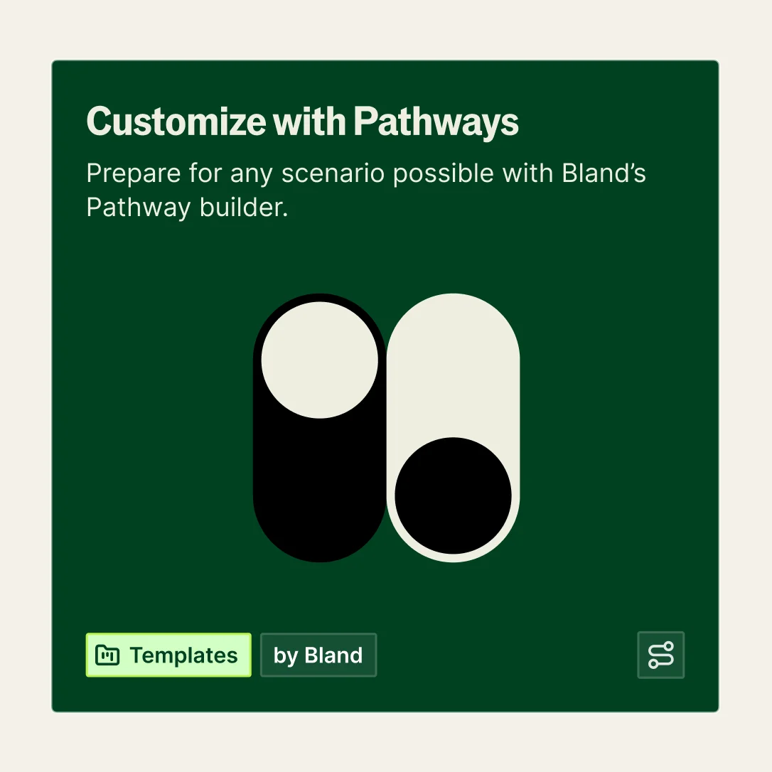 Bland-AI feature card explaining pathway customization with stylized toggle controls and a dark-mode interface.