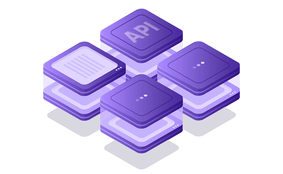Browse AI conceptual graphic illustrating interconnected data processing and API services in a modern isometric style.