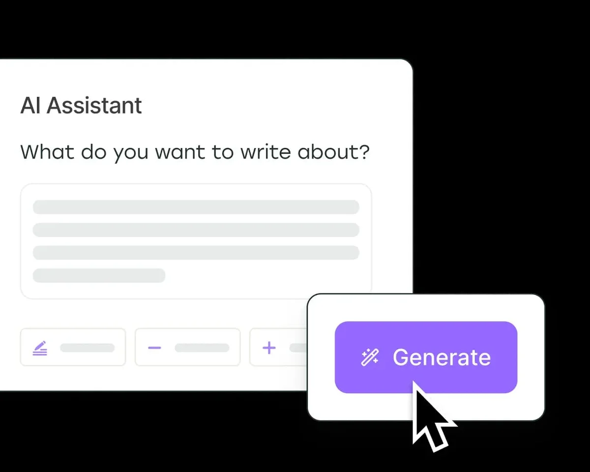 Buffer AI Assistant UI showing content generation prompt with a cursor poised to click 'Generate' in a clean, light-themed interface.