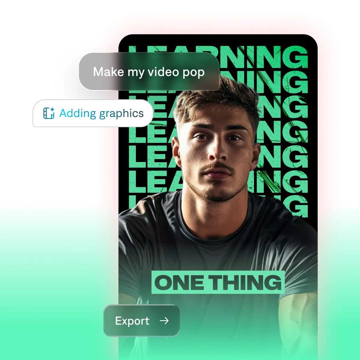 Mobile Video Editor app displaying a user adding graphics to a video with interactive prompts for enhancement.