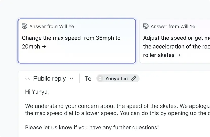 Cardina workspace showing AI-suggested replies for customer support with a clean chat interface.