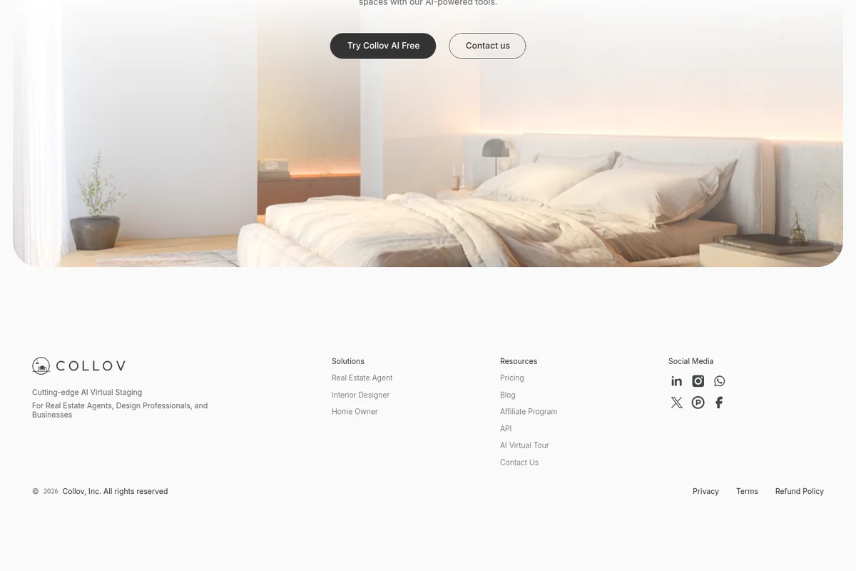 Collov AI virtual staging output showing a beautifully staged modern bedroom with a clean aesthetic.