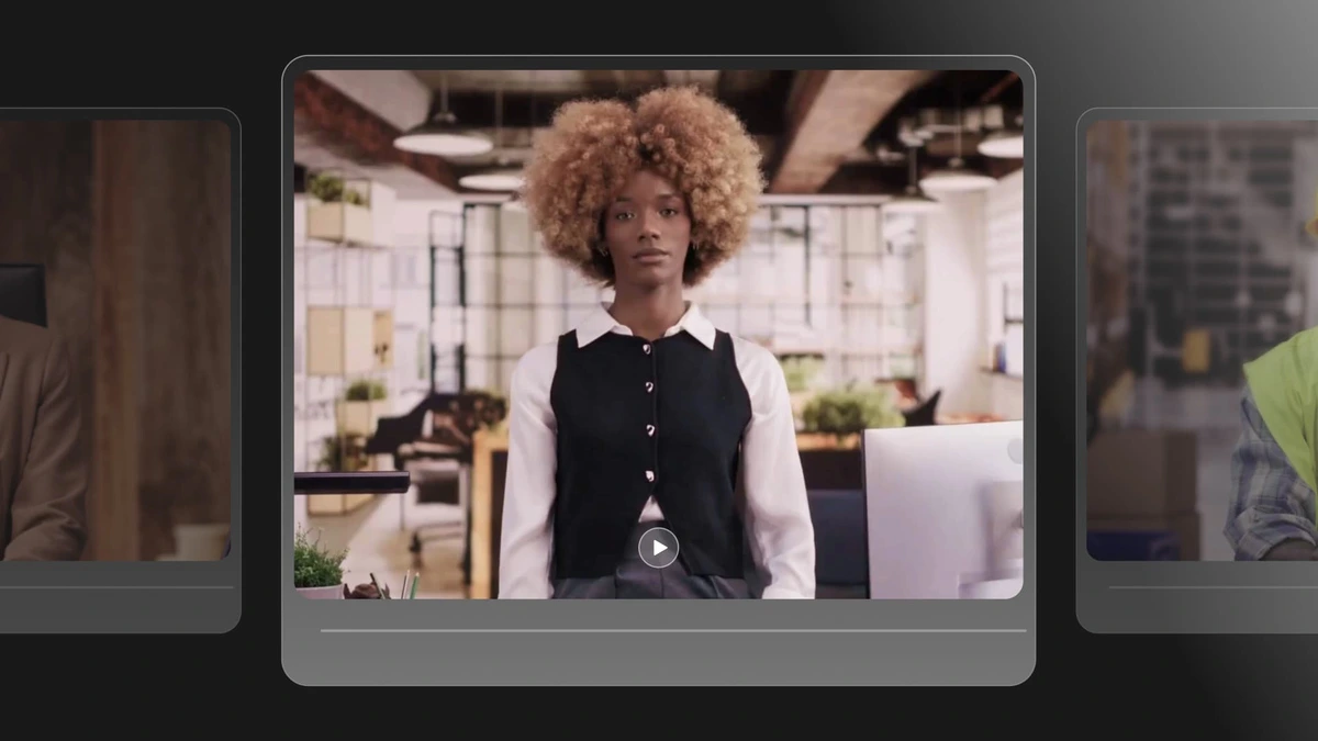 Colossyan output sample showing an AI-generated professional video avatar with a clean gallery presentation.