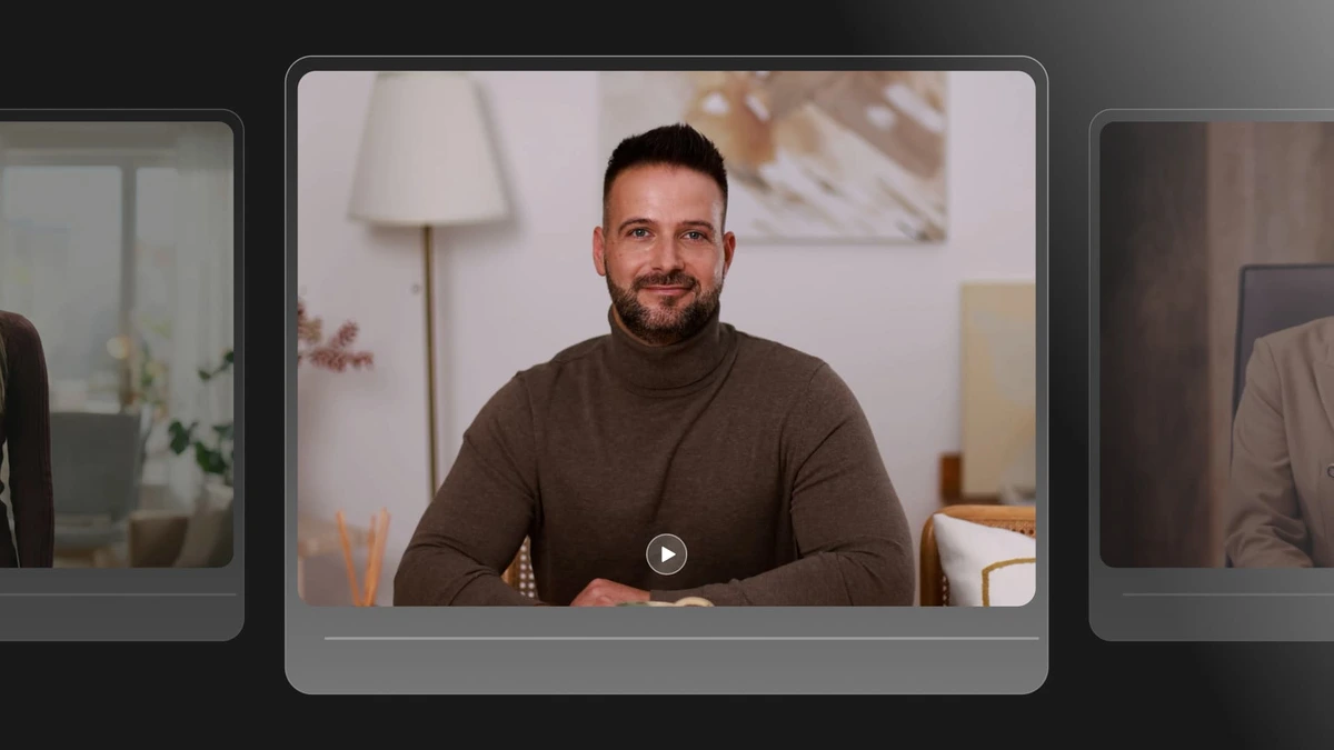 Colossyan output sample showing a friendly AI-generated video avatar in a clean video player interface.