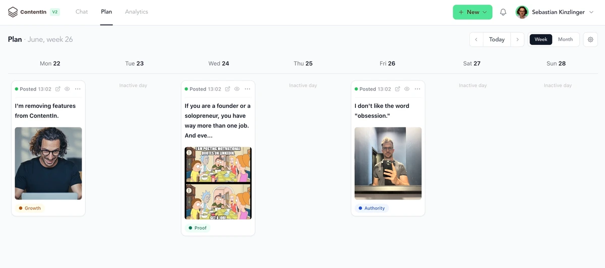Contentlin content planning calendar showing scheduled social media posts with a clean, modern interface.