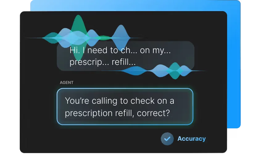 Deepgram conversational AI interface displaying real-time speech transcription and agent response with dynamic waveforms