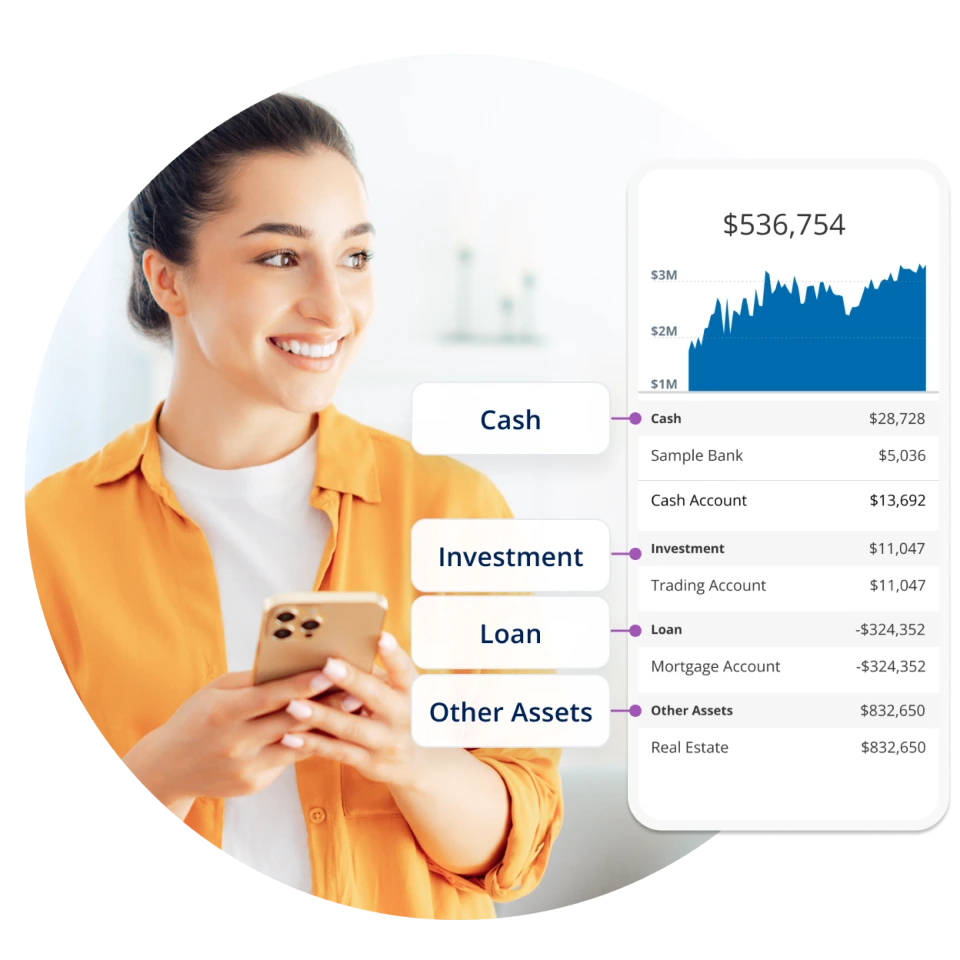Empower financial dashboard showing categorized assets, liabilities, and net worth with a clean, modern interface.