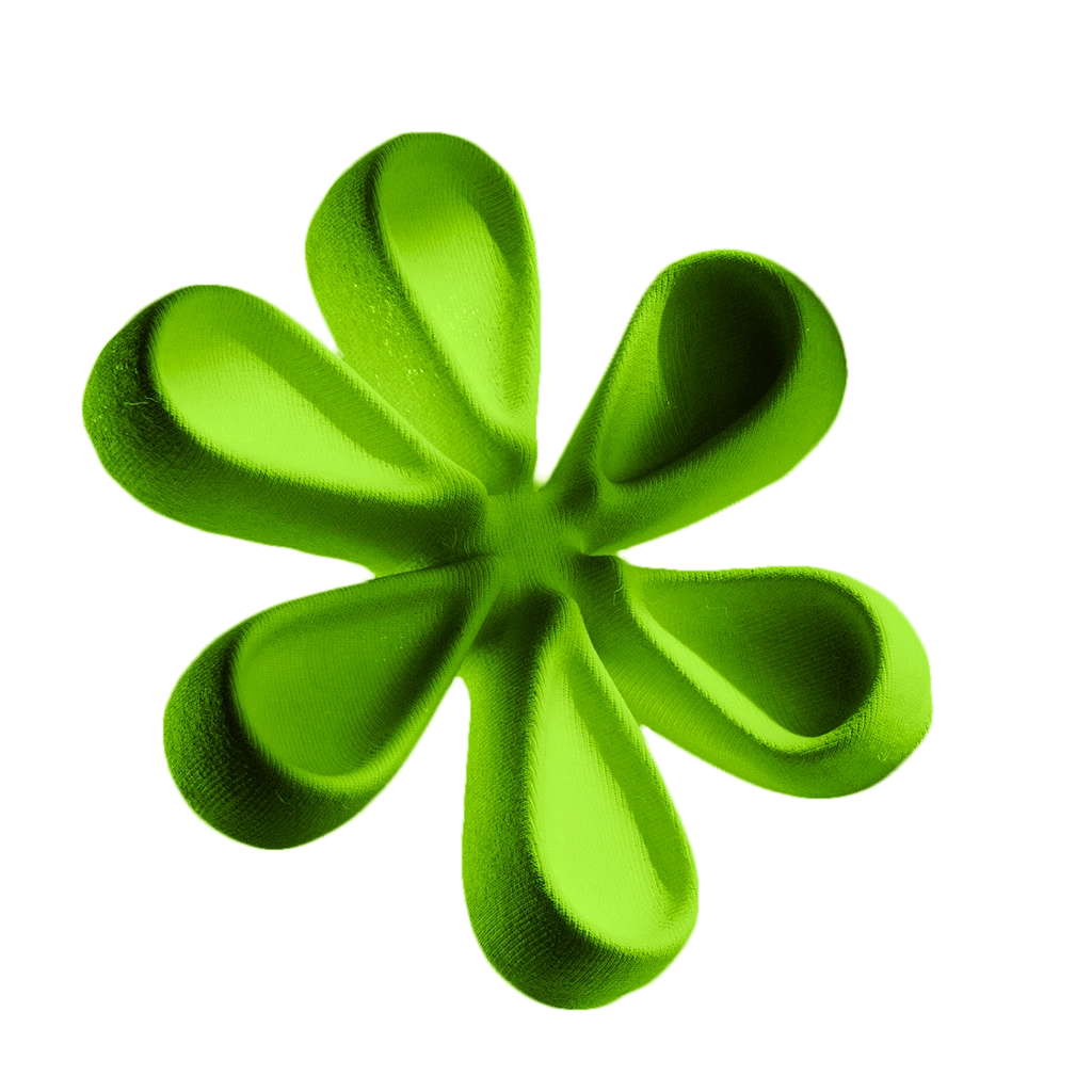 Flair decorative item showing a vibrant green velvet flower design with a clean white background.