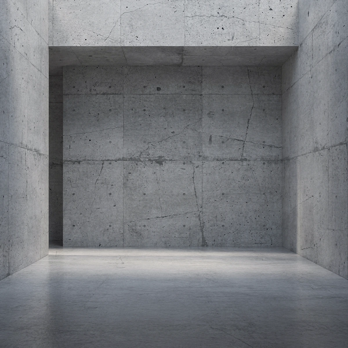 Flux abstract visual showcasing a minimalist concrete architectural space with dramatic lighting.