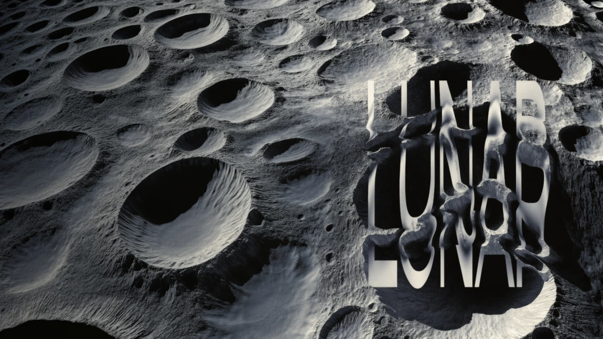 Freepik AI generated image showing the word 'LUNAR' seamlessly integrated into a highly detailed, cratered moon surface, showcasing advanced text-to-texture rendering.