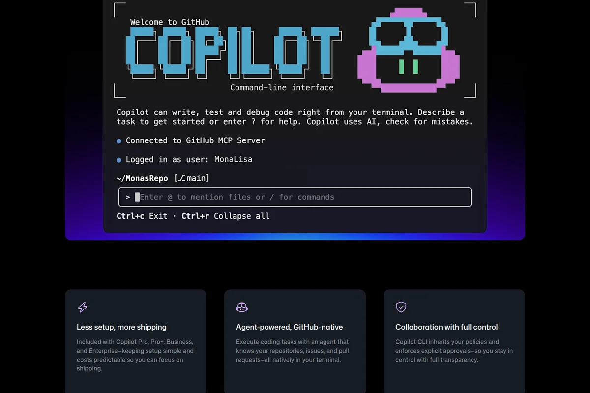 GitHub Copilot CLI command-line interface prompting for code assistance with a retro pixel art dark theme.