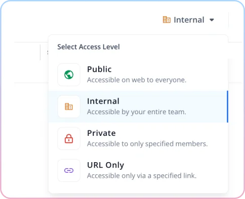 Helpjuice access level selector showing options for content visibility in a clean light theme.