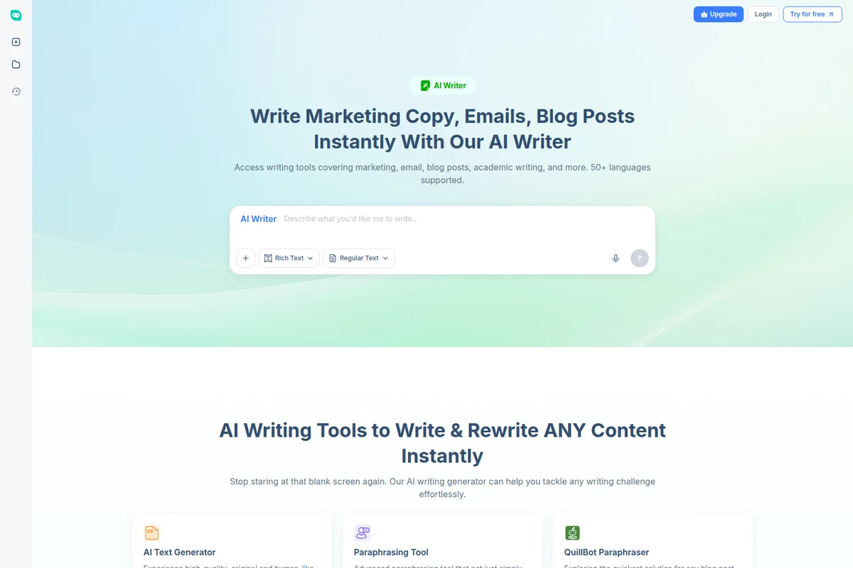 hix-ai AI Writer workspace showing text input for generating marketing copy with a clean, modern interface.