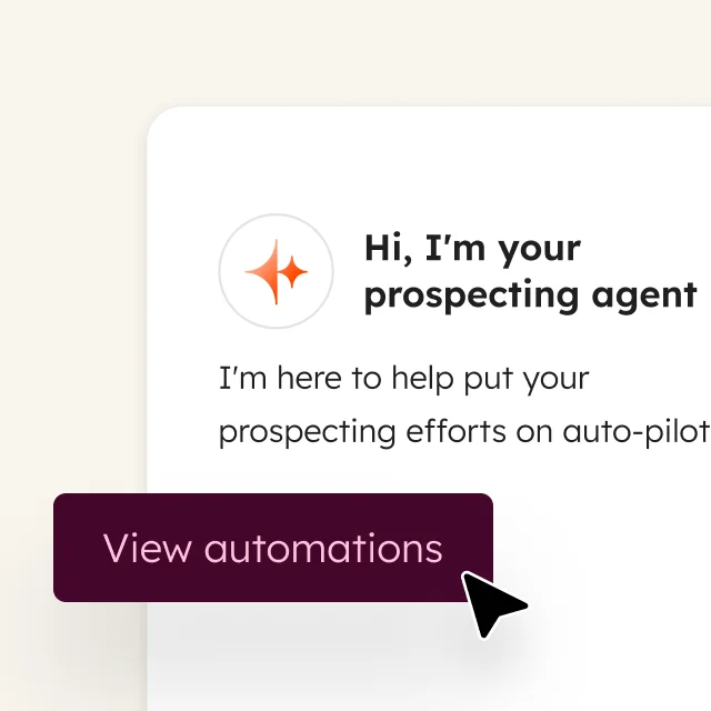HubSpot workspace UI showing an AI prospecting agent welcome message with a clean, modern interface.