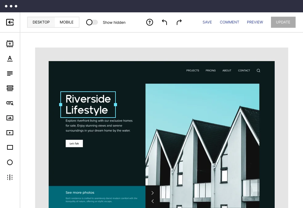 Instapage workspace UI showing a landing page being edited with a responsive, modern design interface.
