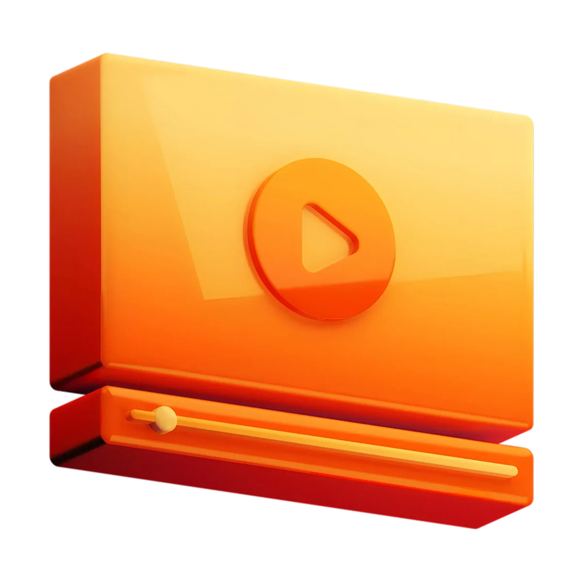Kapwing video player icon showing a play button and seek bar with a glossy orange finish