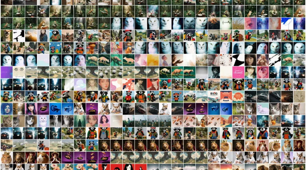 Krea AI-generated image gallery showcasing diverse creative outputs, from photorealistic animals to whimsical characters.