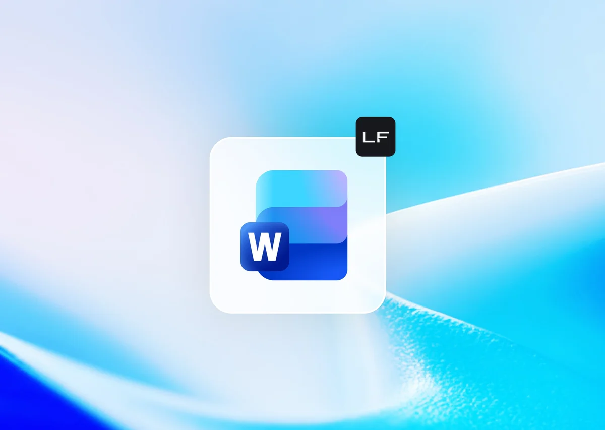 Legalfly document compatibility icon showing the Microsoft Word logo with a modern glassmorphism design.