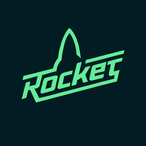 Logo-diffusion output sample displaying a stylized 'Rocket' logo with a minimalist neon green design on a dark background.