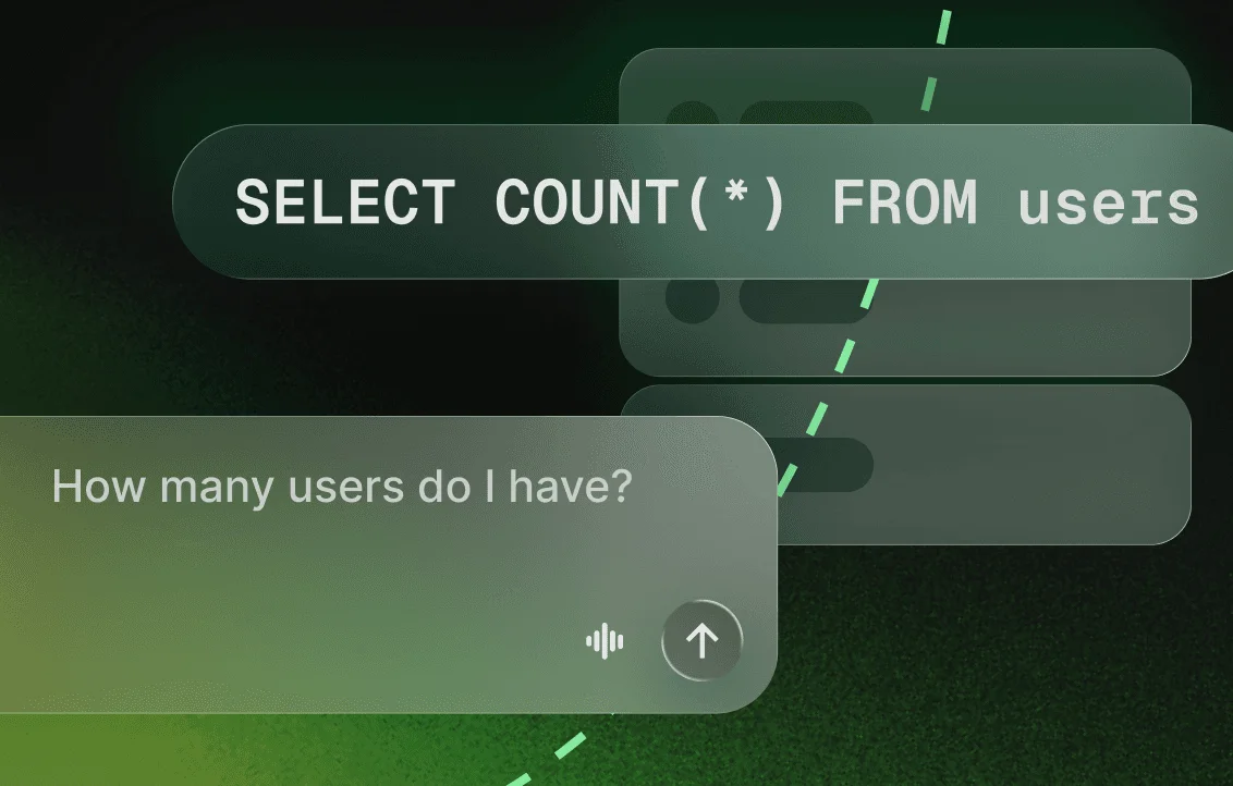 mastra AI SQL generator interface showing a natural language question converted into a SQL query with a modern glassmorphism dark theme.