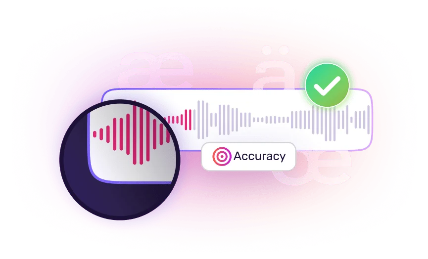 Murf AI feature demonstrating phonetic accuracy with a magnified audio waveform and IPA symbols like æ and ä.