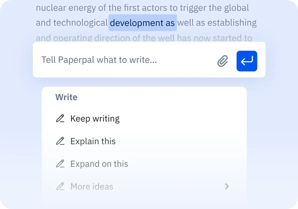 Paperpal AI writing assistant showing document editing with highlighted text and AI suggestions in a clean, light-themed interface.