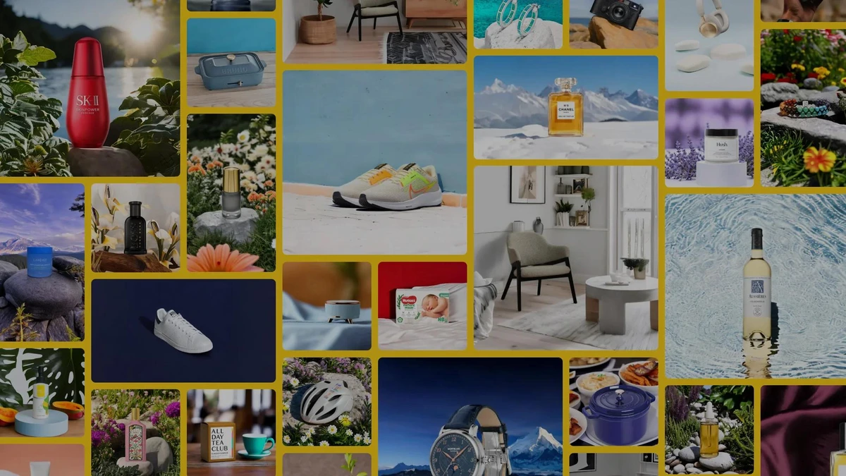 Pebblely gallery of AI-generated product photos for various categories, demonstrating high-quality output.