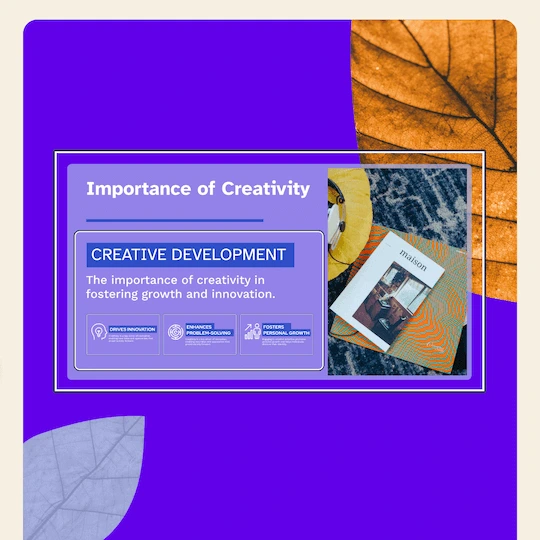 Prezi AI output sample showing a presentation slide on the importance of creativity with a modern, colorful design.