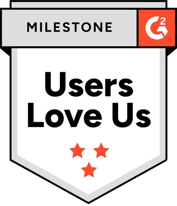 Proposify G2 'Users Love Us' milestone award badge showcasing strong customer satisfaction.