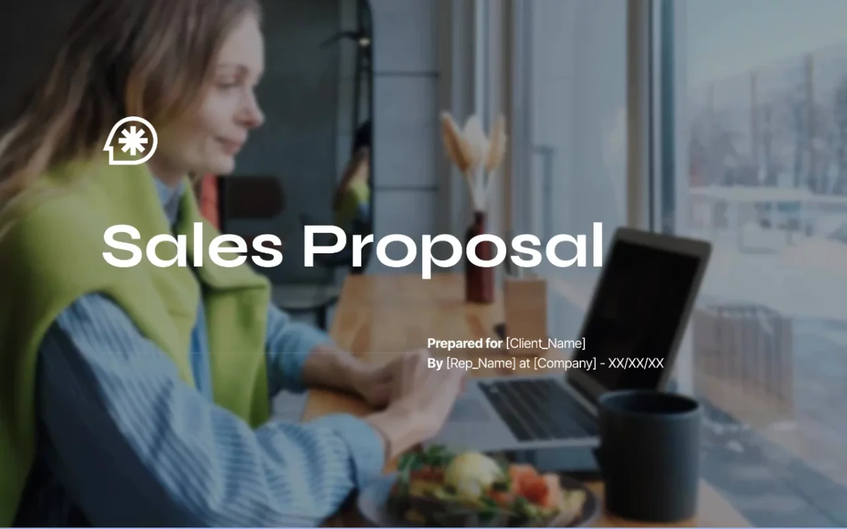 Qwilr output sample showing a sales proposal document being created with a modern, professional aesthetic.