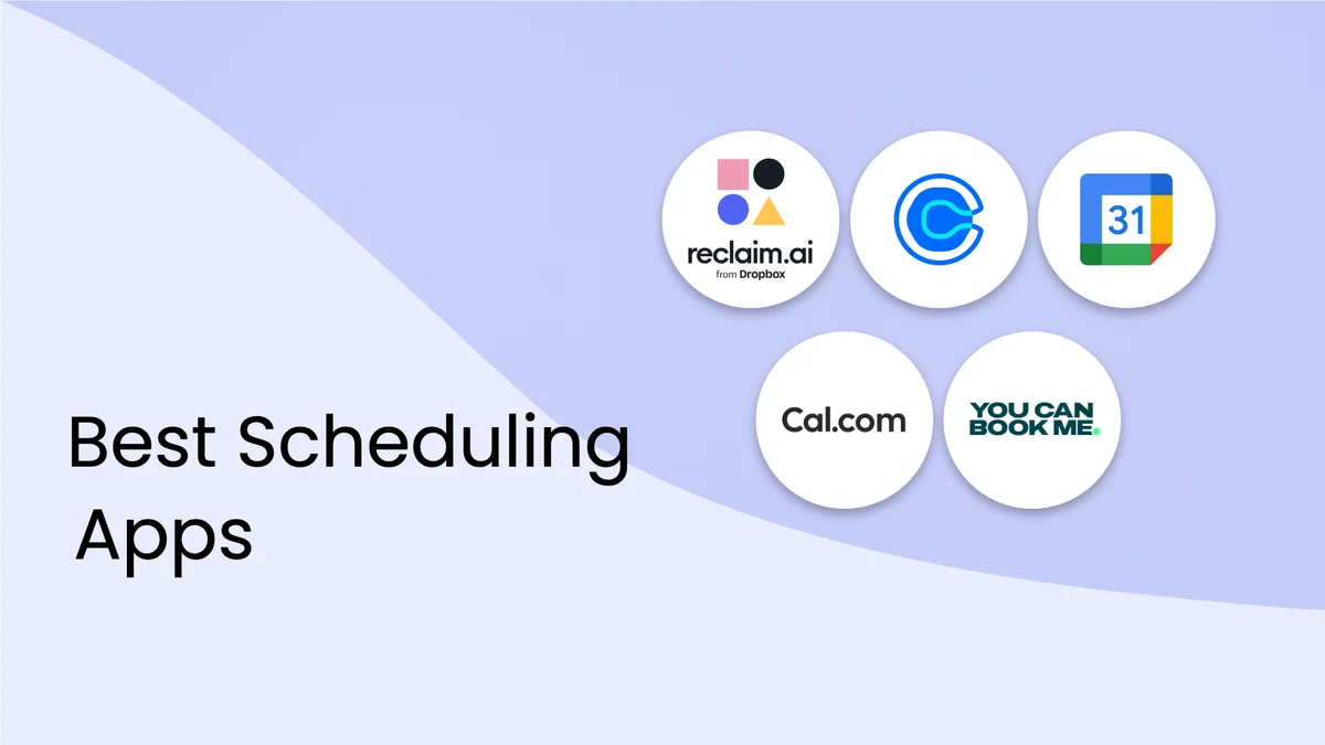 Reclaim.ai marketing graphic showing a list of best scheduling apps with a clean, modern design