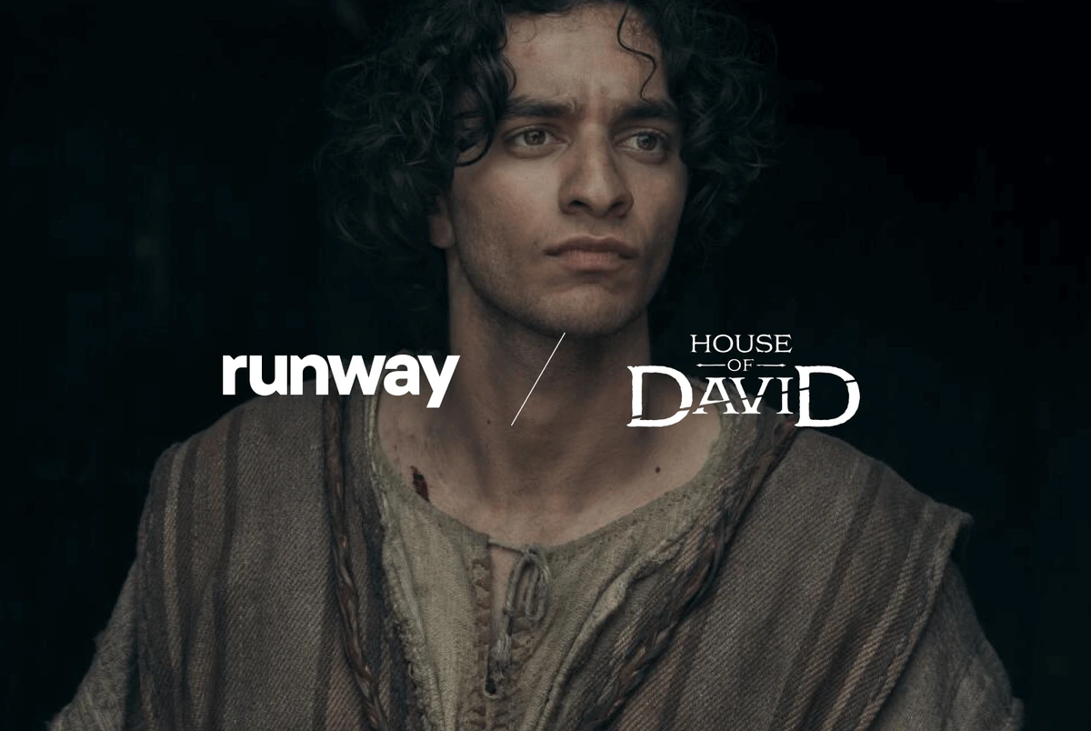 Runway output sample showing a dramatic character from 'House of David' in a cinematic, dark aesthetic.