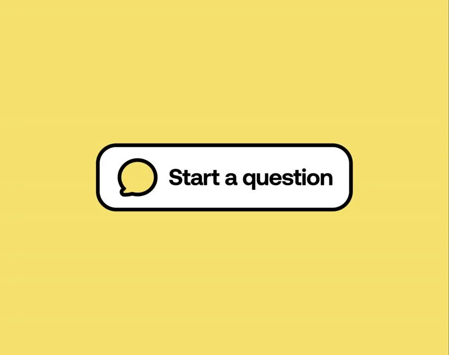 saveday question prompt UI showing users how to start a question with a clean, minimalist yellow and white interface.