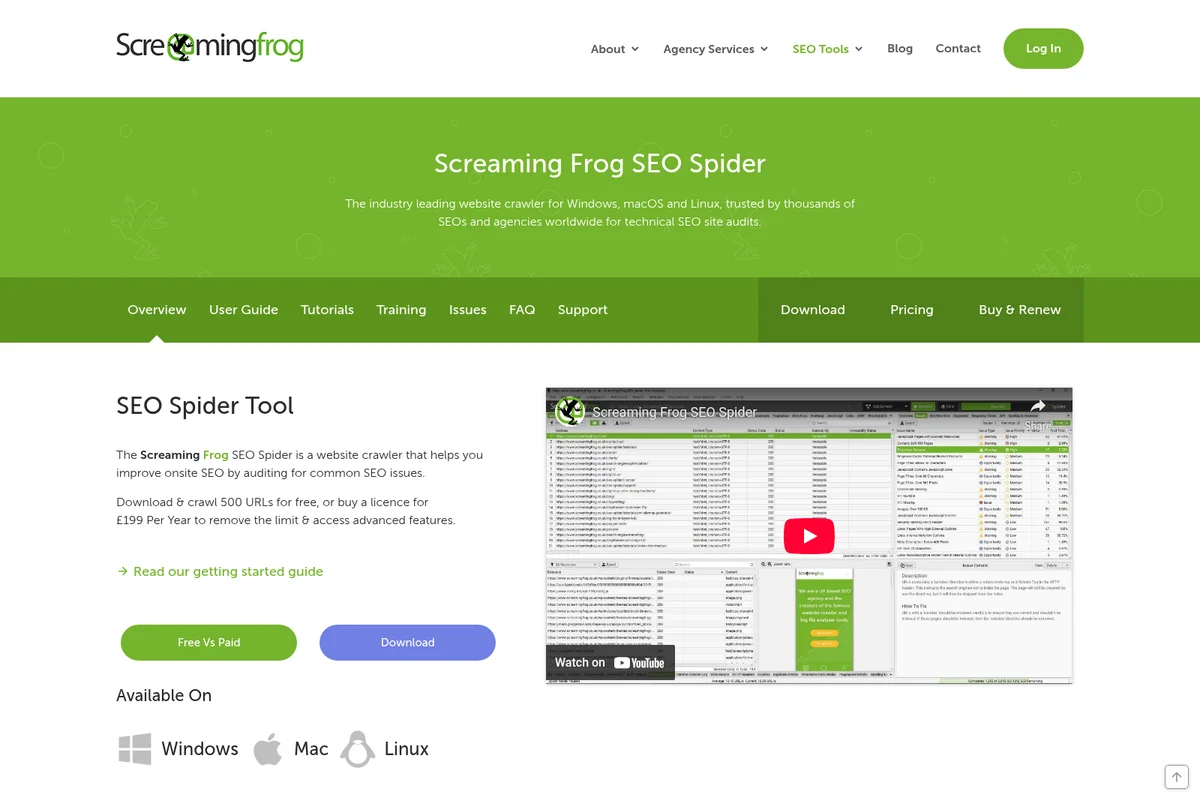 Screaming Frog SEO Spider workspace displaying website crawl results and technical SEO audit data.