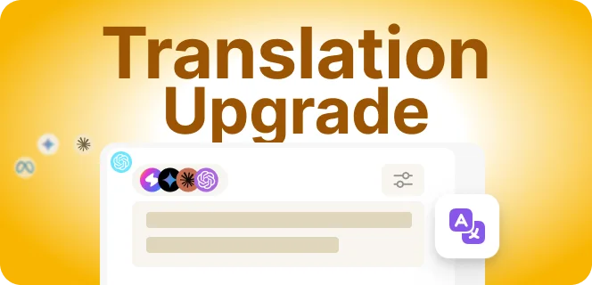 Sider AI feature deep-dive showing an upgraded translation capability within a modern chat interface against a vibrant yellow gradient.