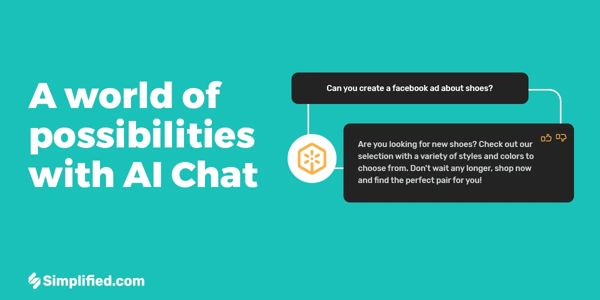 Simplified.com AI Chat UI demonstrating a Facebook ad creation with a modern conversational interface.