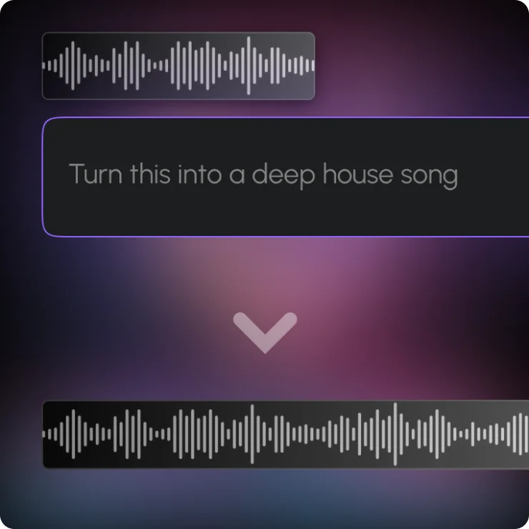 Soundverse workspace showing audio input transformed into a deep house song with a dark mode interface.