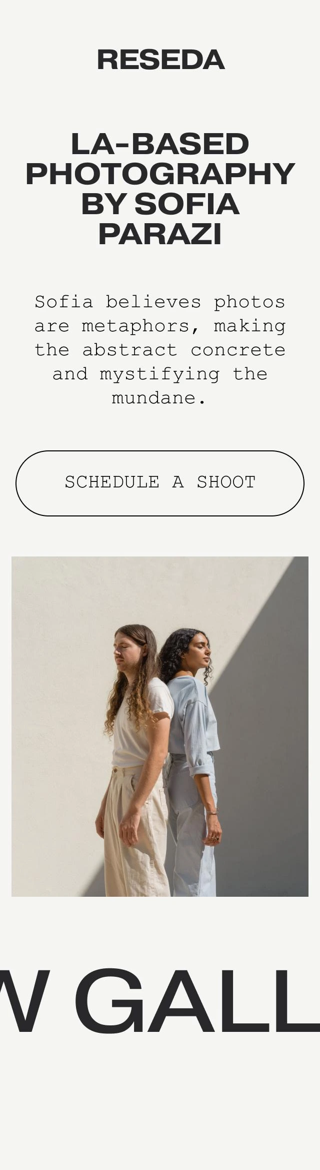 Squarespace website example showcasing an LA-based photography portfolio with professional imagery and modern typography.