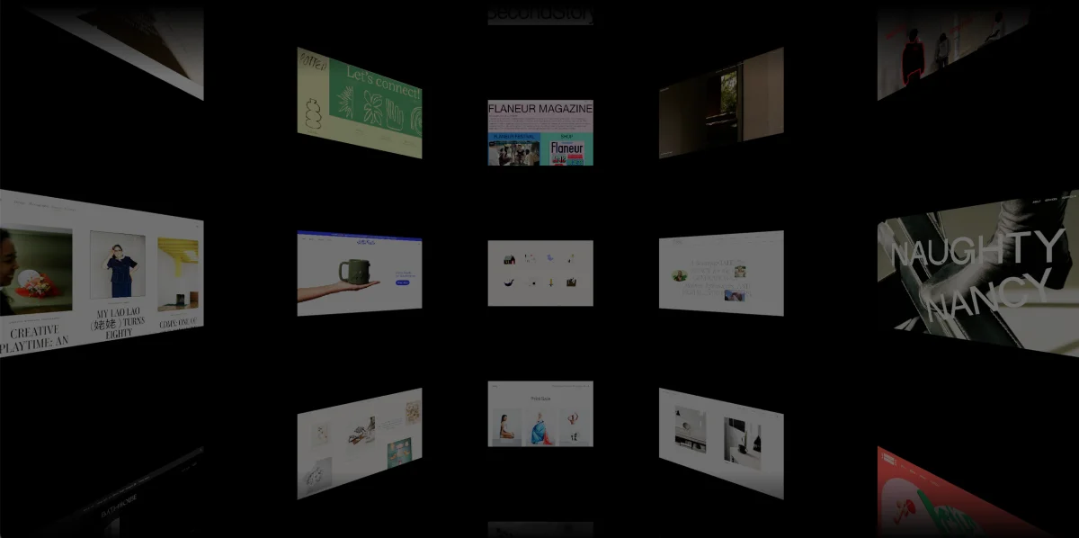 Squarespace gallery showcasing diverse website designs in a dynamic, three-dimensional grid layout.