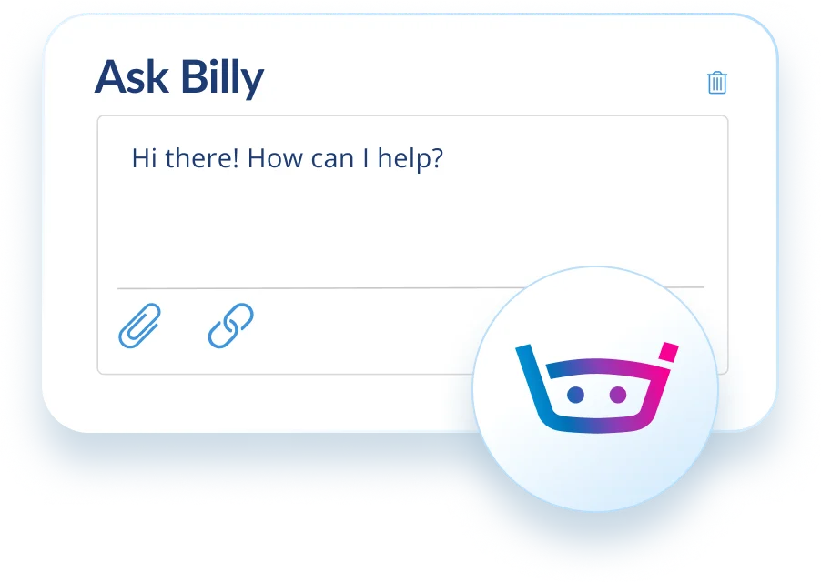 Stampli's 'Ask Billy' chatbot interface showing a greeting message and input field, ready for user interaction.