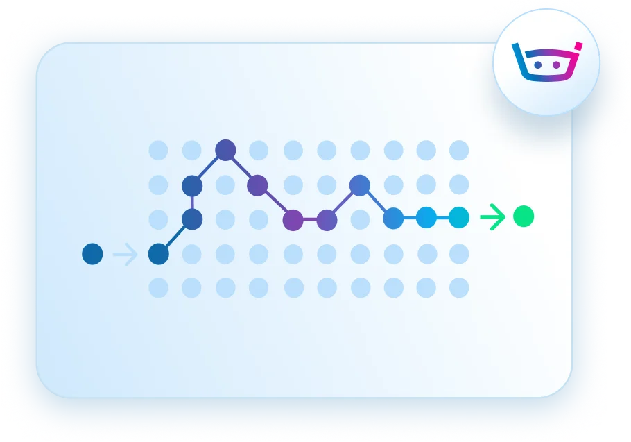 Stampli feature demonstration showing a gradient path of connected dots on a light grid, illustrating a workflow or process progression.