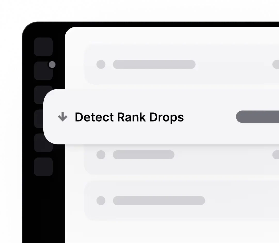 Surfer product UI showing the 'Detect Rank Drops' feature in a clean light-mode interface.