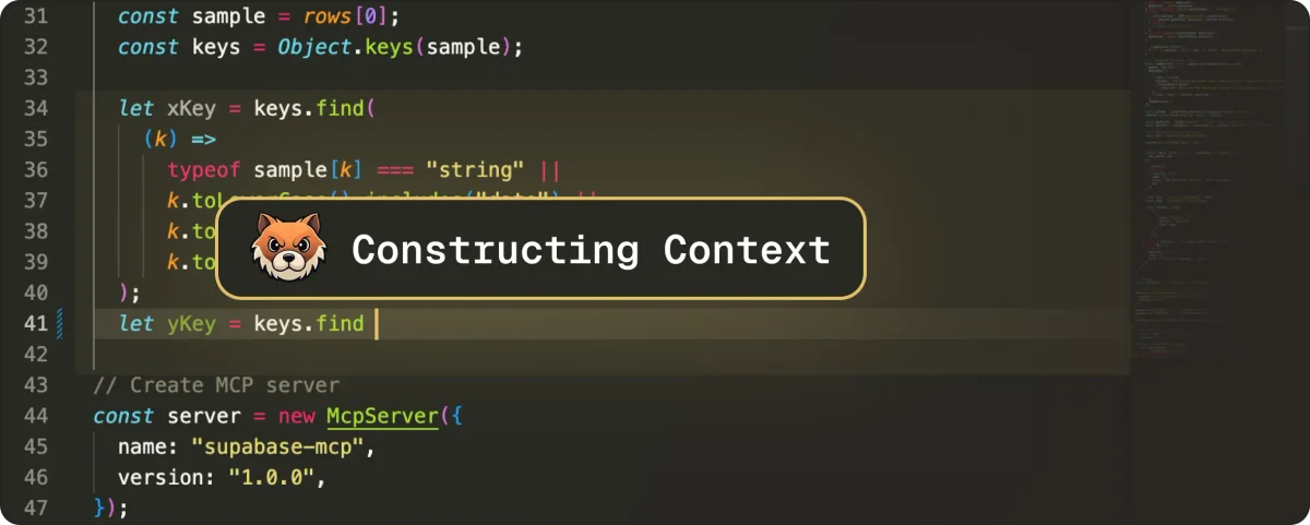 Tabby code editor workspace showing AI constructing context with a dark-mode interface and a fox icon.