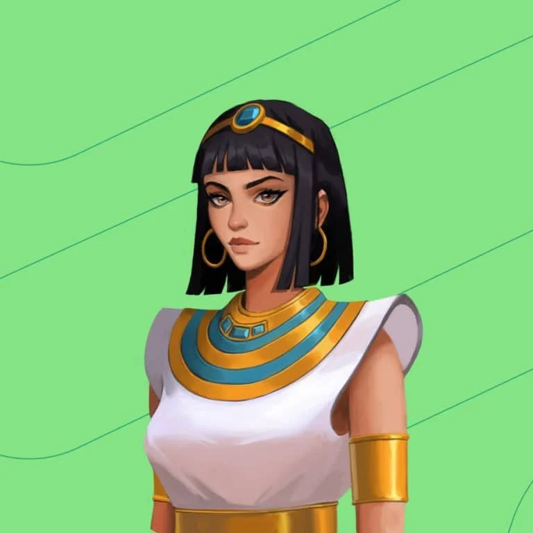 Talkpal character illustration depicting an Ancient Egyptian woman with a modern art style, representing cultural learning