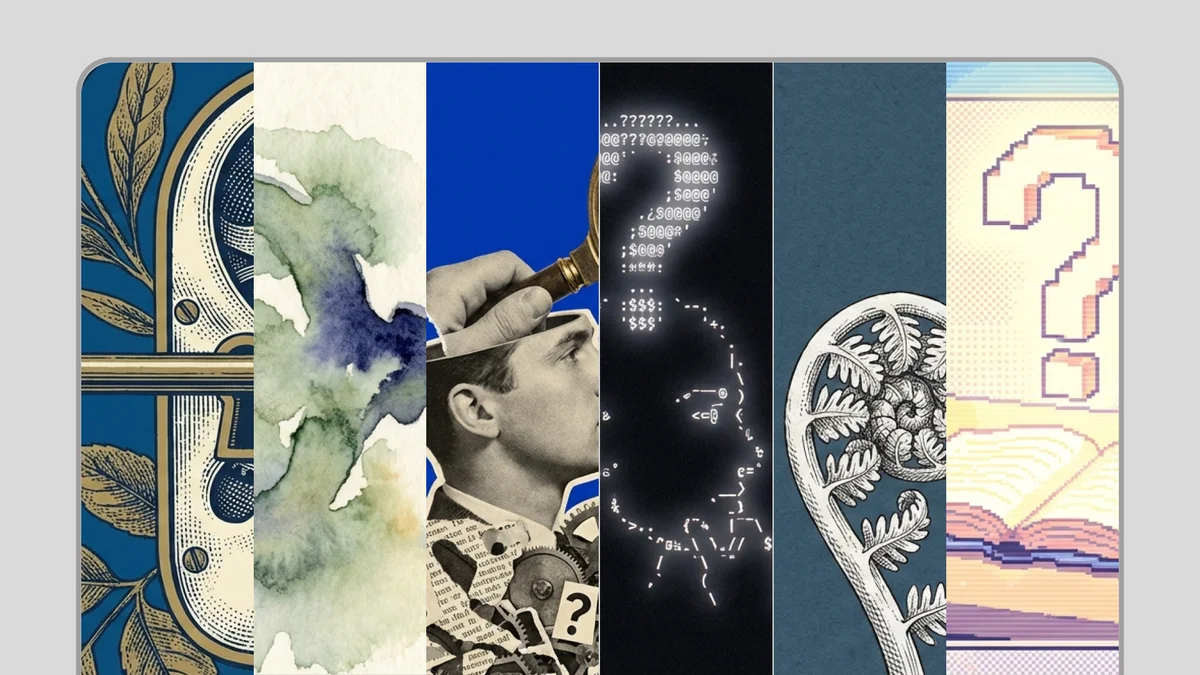 Tana conceptual art collage illustrating knowledge exploration and thought processes with diverse artistic elements.