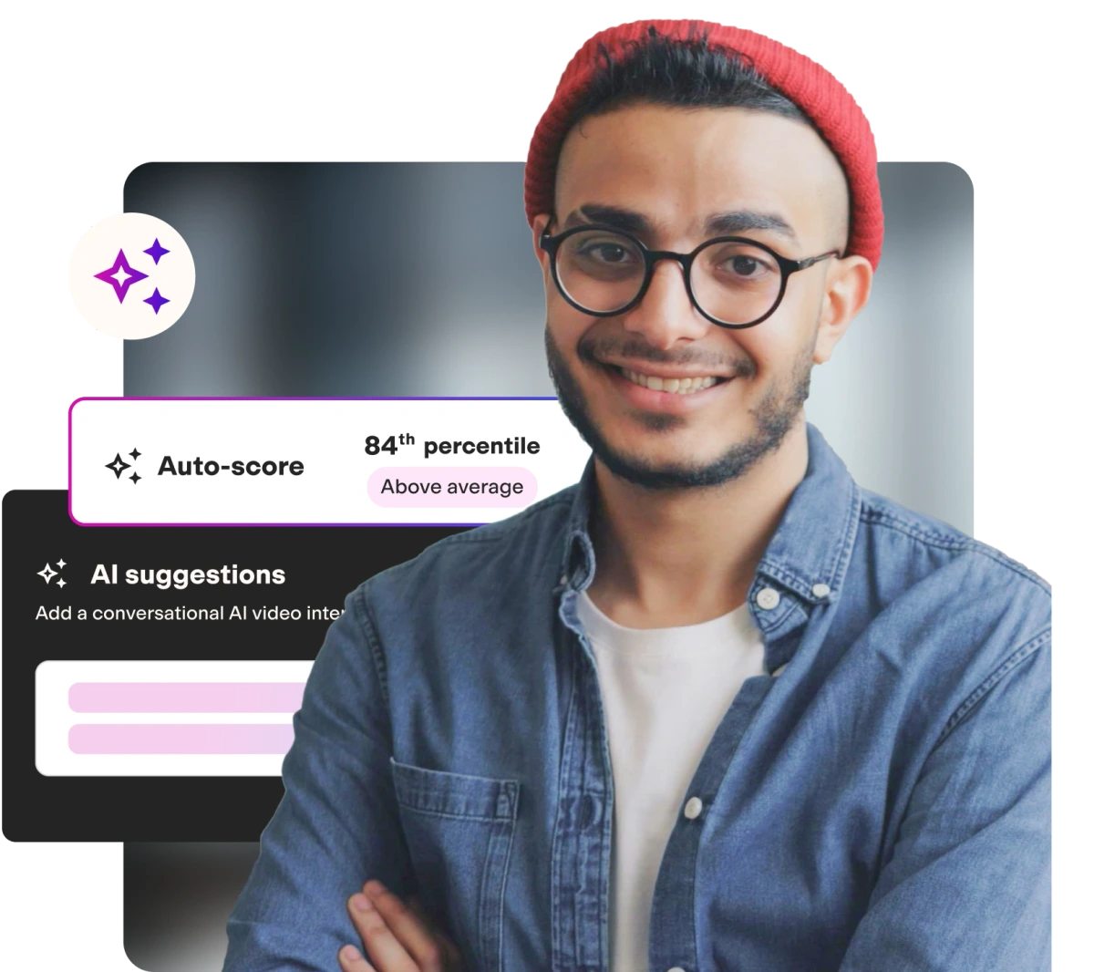 TestGorilla candidate auto-score and AI suggestions interface with a modern, clean design