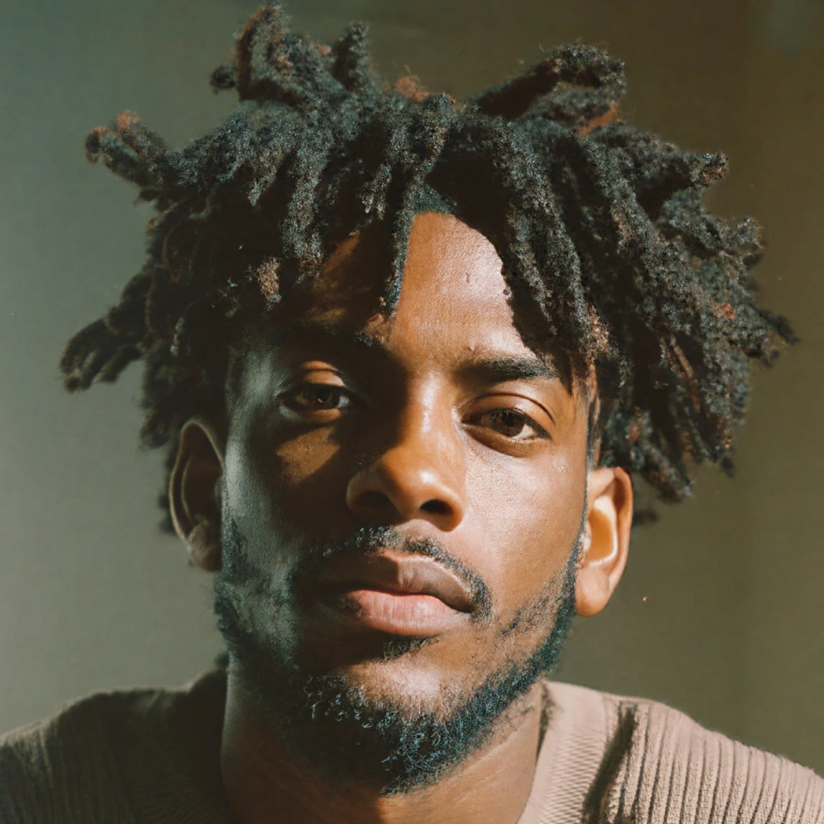 Topaz Photo AI output-sample showing a detailed portrait of a man with dreadlocks and a beard, showcasing professional photo quality.