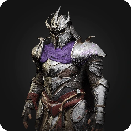 Tripo AI generated 3D model of an armored knight character with intricate silver and purple details